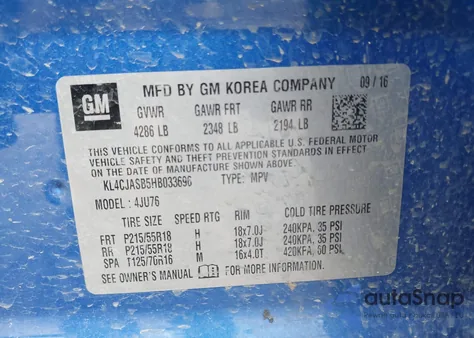 2017 Buick Encore Preferred z USA, uszkodzony, nr VIN KL4CJASB5HB033696